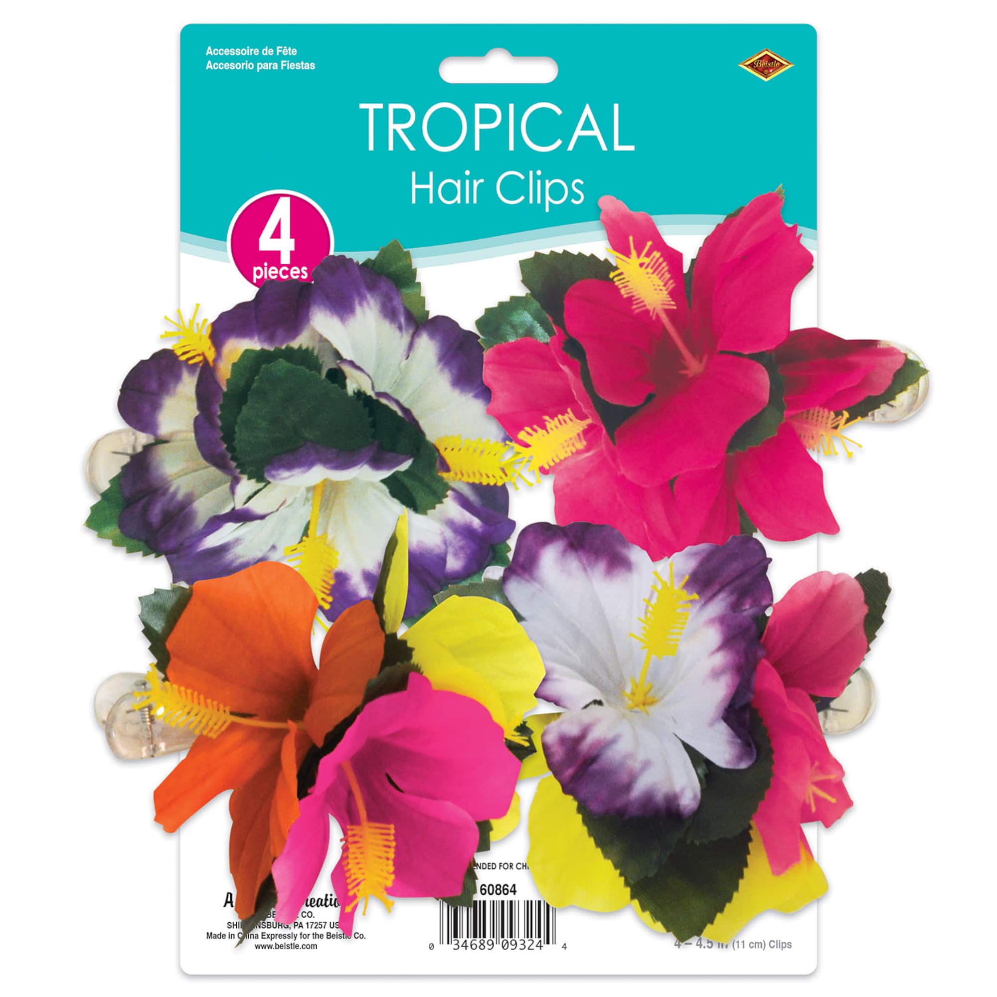 Beistle 6" Tropical Hair Clips, 4ct.